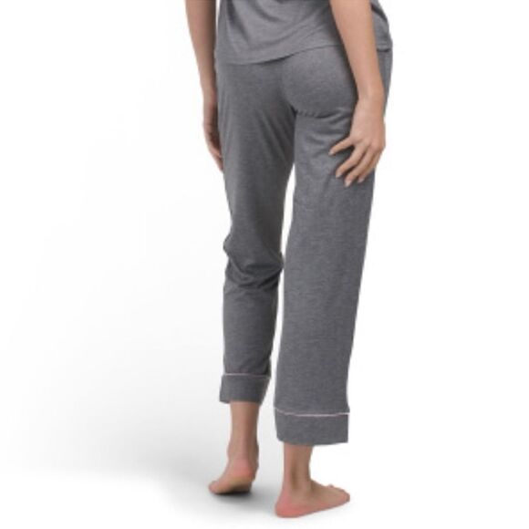 Life is Good L-XL Gray Pink Trim Notch Collar 2 pc Short Sleeve Top Pants PJ Set - Picture 6 of 16